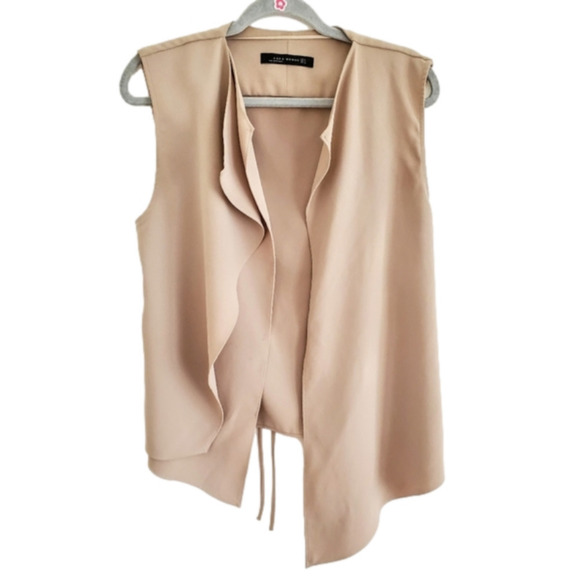 2/$35 Sale ZARA Drapey Asymmetrical layered tunic vest top tie belt Si… - Picture 2 of 12